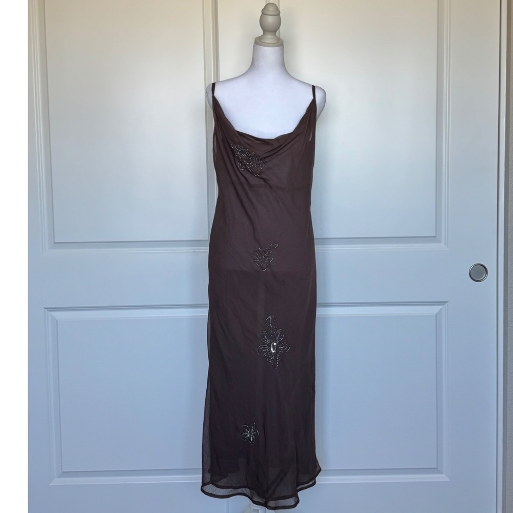 Vintage beaded brown fall slip dress